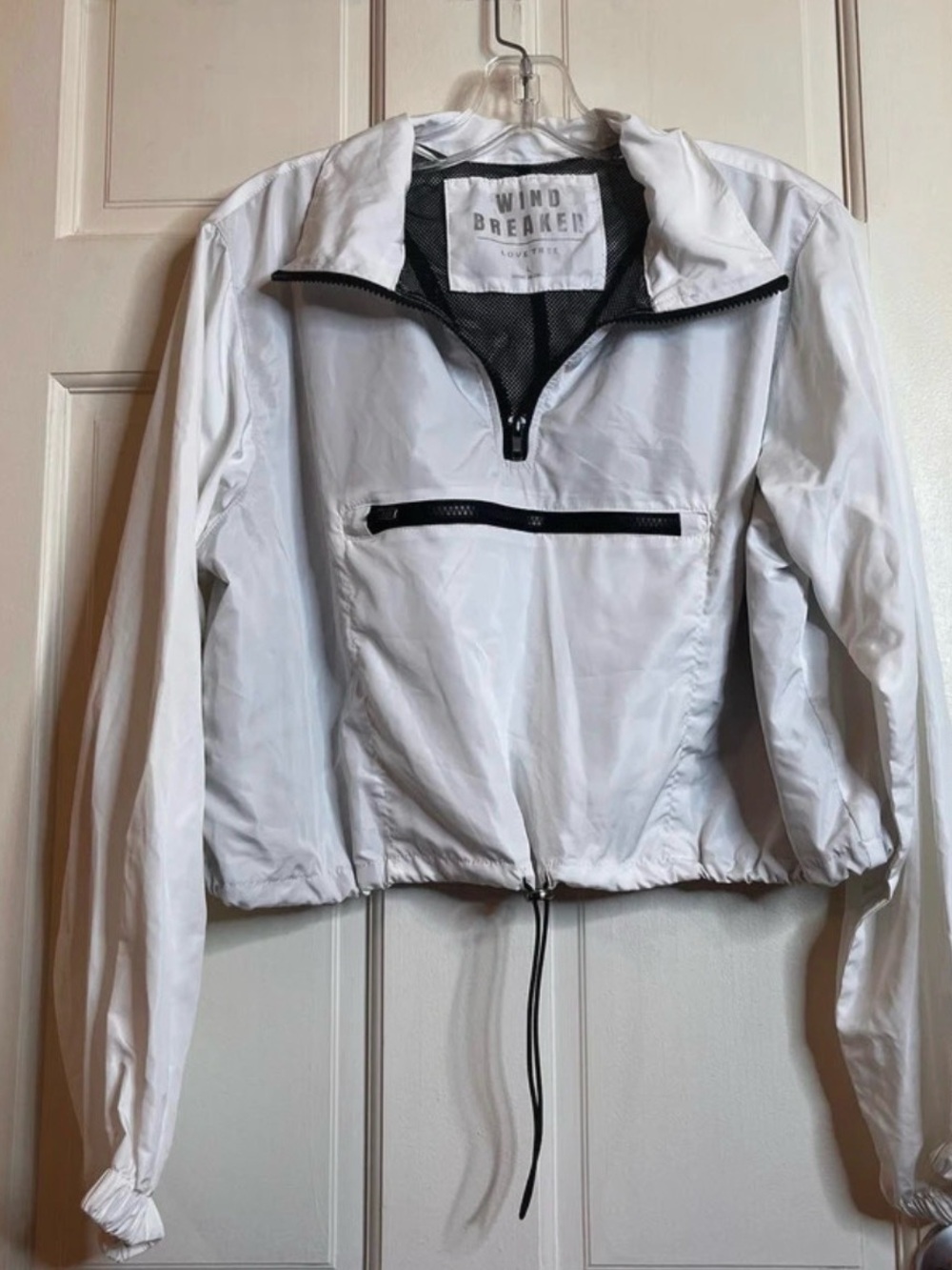 Love Tree White Windbreaker Pullover Jacket with Black Trim